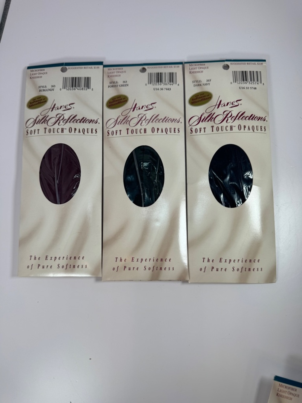 3 Pair Hanes Silk Reflections Soft Touch Opaques Knee Highs Green Burgundy Navy